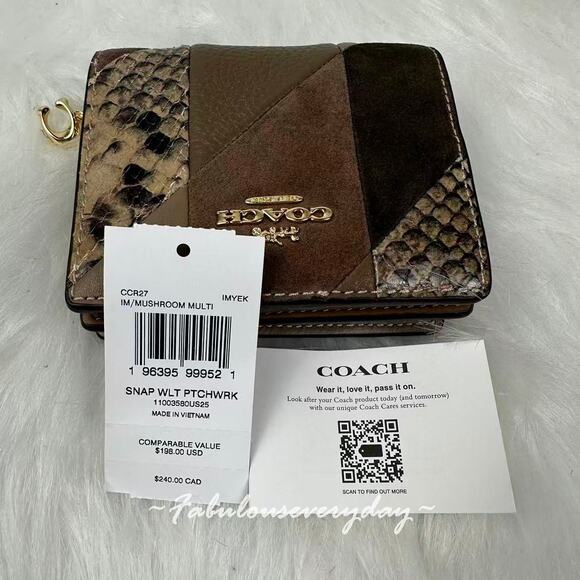 Coach Snap Wallet With Patchwork And Snake Print In Leather/Gold CCR27 NWT - Picture 3 of 6